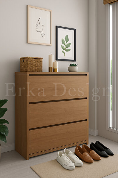 Erka Desıgn Luxury Raylı 3 Bölmeli Ayakkabılık - Ceviz Rengi