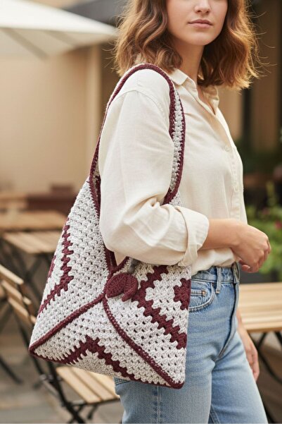Uretti - Emine 9106 9584 Hand Knitted Beaded Detailed Bag / 36 cm - 35 cm
