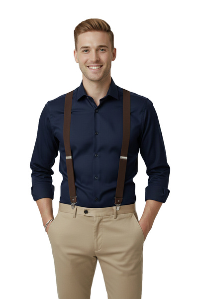 DeepSEA Unisex Brown Leather Stretchable Elastic Adjustable Metal Clip Trouse...