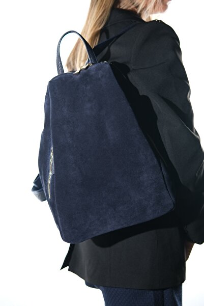 LuviShoes Josh Navy Blue Suede Genuine Leather Women's Backpack