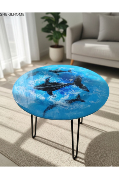 SHEKİLHOME Üç Boyutlu Balina Temalı Epoksi Sehpa