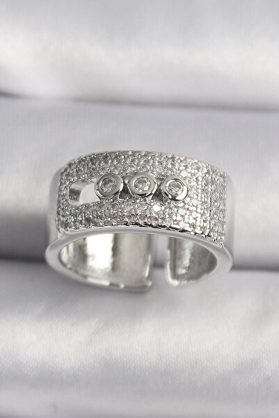 shopwave خاتم نسائي من النحاس الفضي اللون بحجر الزركون ميسيكا موديل