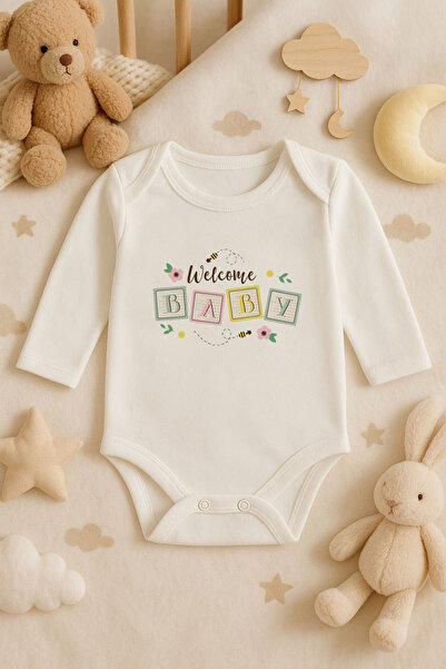 MODA Welcome Baby Welcome Printed Cotton Long Sleeve Newborn Baby Bodysuit Un...