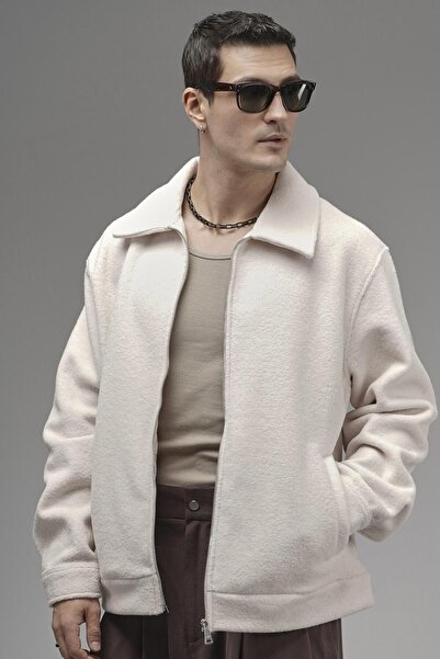 king brich Regular Fit Men's Cashmere Jacket with Pockets and Zipper Closure