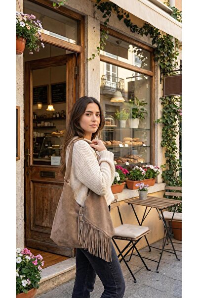 LAGRANZE Genuine Leather Suede Bohemian Tassel Women's Shoulder Bag