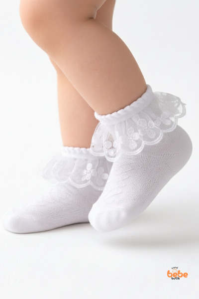 Trend Bebe Butik Kız Çocuk Dantelli Çorap | Pamuklu, Bilek Fırfırlı, Okul,Öze...