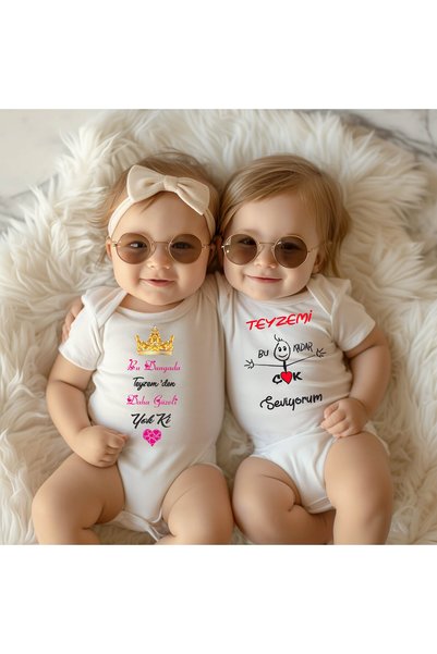 Baby&Baby Teyzemden Güzeli-Teyzemi Bu Kadar Çok Seviyorum İkili Hediye Paketli Kısa Kol Çıtçıtlı Bebek Body