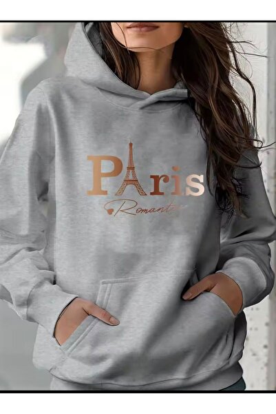 LELVANİ Paris Written Pattern Print K Hooded Sweatshirt