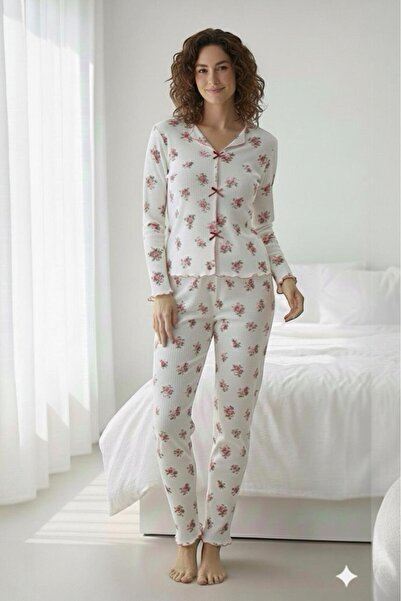PEMBİŞ HOMEWEAR Women's Pajama Set Long Sleeve-Long Bottom Corded Fabric -Sez...