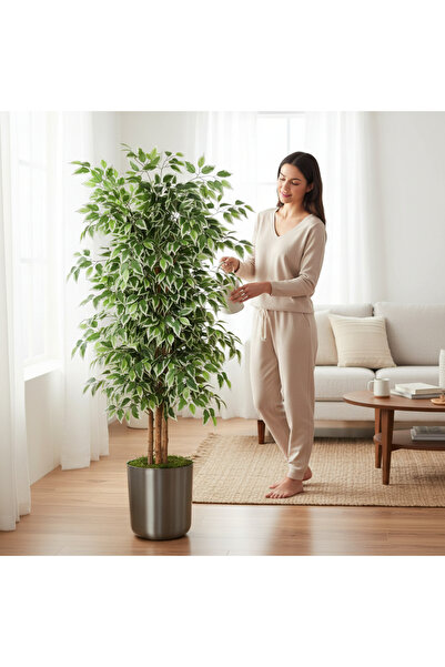 ERHAN FLOWERS Yapay Ficus Ağaç 150 cm Metal Saksı