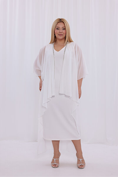 IŞILTI Stylish Modern Suit Stone Edged Asymmetrical Chiffon Cardigan V-Neck S...