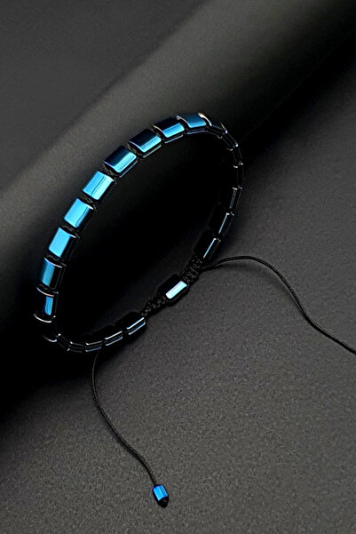 Seven Art Jewelry Hematite Blue Color Natural Stone Macrame Bracelet with Cha...