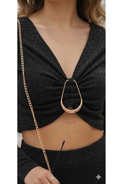 MODA Siyah simli tokalı özel günlerin tercihi crop buliz