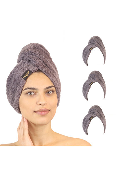 Heriya 3-Pack Microfiber Hair Towel - 2 Button Hair Drying Cap - Head Towel