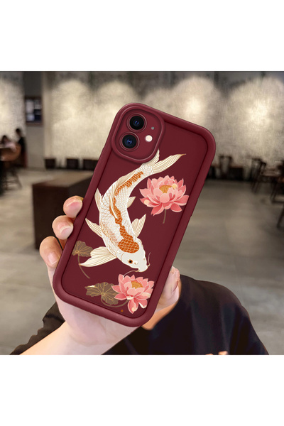 Hontinga iPhone 11 Compatible Slim Silicone Phone Case Anti-Drop Carp Pattern