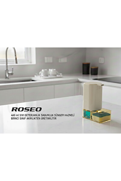 LUCES DESİGN Roseo Sıvı Sabunluk Deterjanlık Sünger Hazneli 440 ml Akrilik