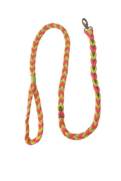 balkonda حزام مشي للكلاب، حبل منسوج من الشعر، أصفر ووردي