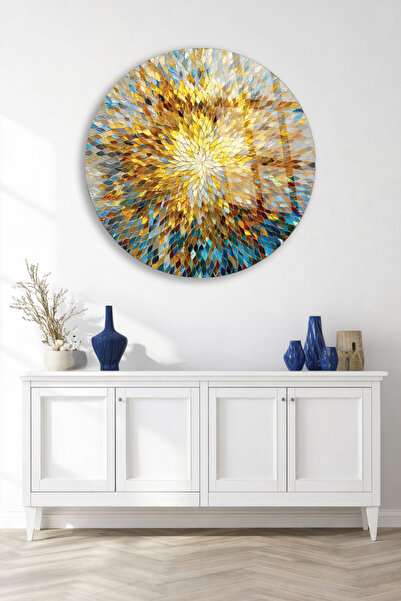 TAULART Golden Light Explosion Round Glass Table – Luxurious Mosaic Design