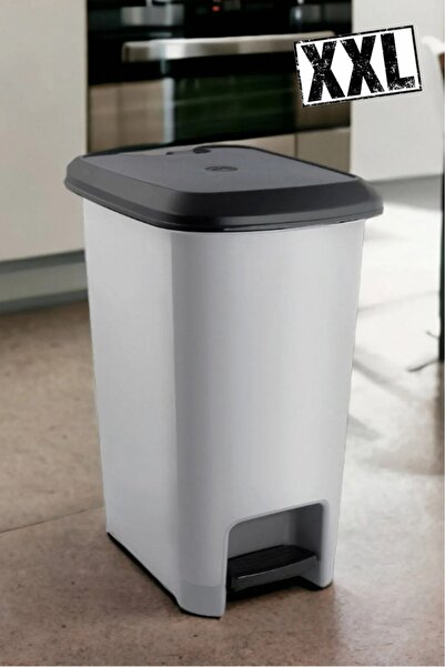 Evalins Garby Slim 60L Pedallı Çöp Kovası, Gri Banyo ve Mutfak İçin Siyah Kap...