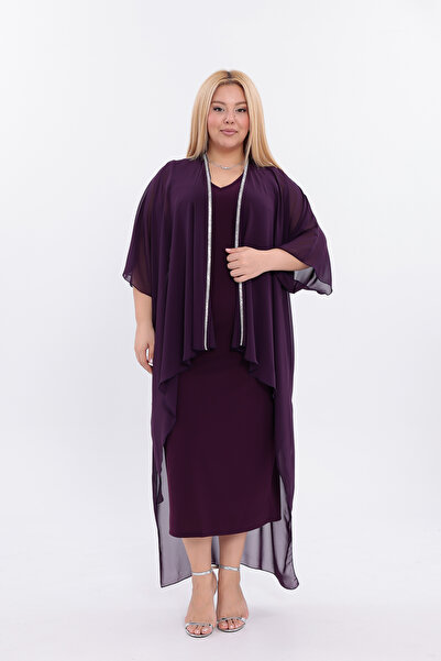 IŞILTI Stylish Modern Suit Stone Edged Asymmetrical Chiffon Cardigan V-Neck S...