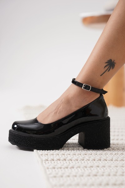 modaserdem Marla Women's Black Patent Leather Ankle Helmet Casual Shoes