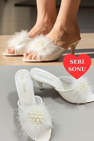 Dantelux Papuci de mireasă cu broșă cu pene ecru (Sfârșitul seriei - Produs o...