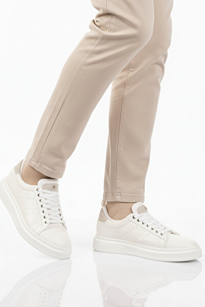 CONTEYNER ayakkabı White Lace-Up Leather Lightweight Flexible Men's Sneaker 1...