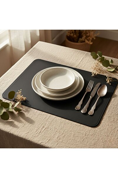 Grand Fine Art 2 Adet Deri Siyah Çift Taraflı Kenar Dikişli Amerikan Servis 3...