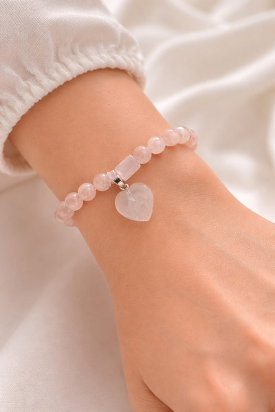best bioenerji taş terapi Pink Quartz Heart Natural Stone Bracelet