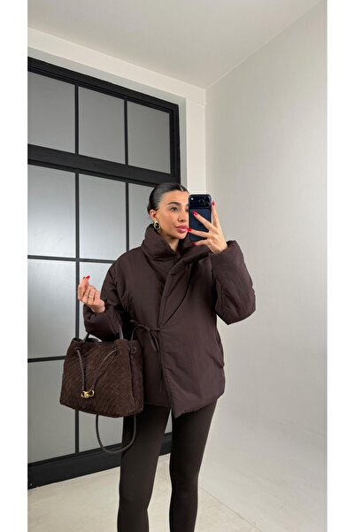 Gaus Acı Kahve Astarlı Bağlama Detaylı Şişme Mont GAUS-01011