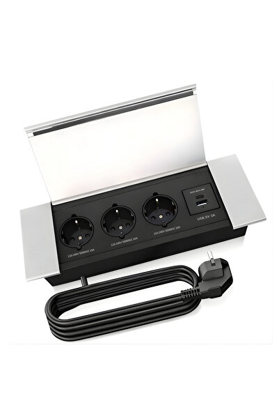 ATOMKIT Priza incorporabila in blat, ATOMKIT, 3 prize standard, USB-C si USB-...