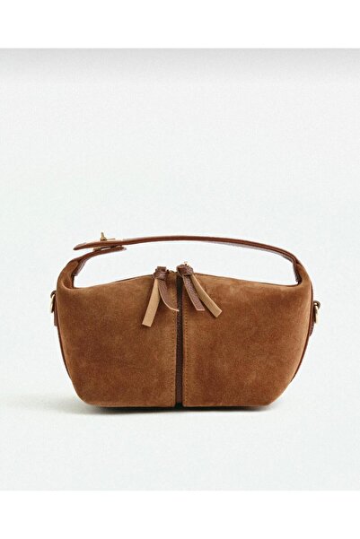 LOTUSVİE Taba Rengi %100 Hakiki Deri Kadın El ve Omuz Çantası