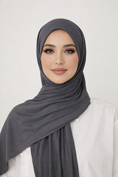 VALURESS Gri Düz Penye Şal - Kadın Tesettür Jersey Hijab Lycra Shawl