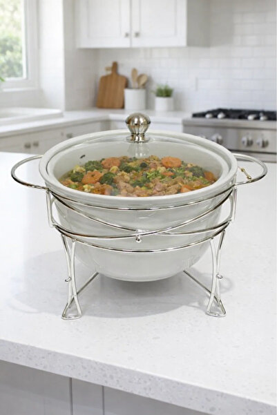 Urbanza Round Chafing Dish with Glass Lid & Metal Stand – 3.9 Liter Serving Bowl