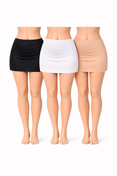 belpa Γυναικεία μίνι φούστα, κάτω φούστα 3 τεμαχίων σε μαύρο και λευκό χρώμα