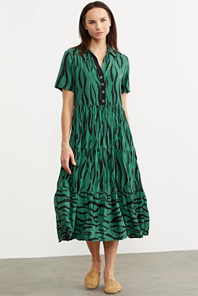 Sementa 77478 Desenli Büyük Beden Katlı Elbise