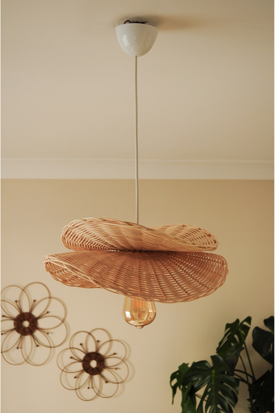 Fesleğence dekor Premium El Örmesi Rattan Dalgalı Sarkıt Bohem Avize - Boho Stil