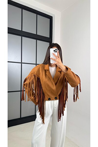 Gaus Camel Vintage Püsküllü Süet Ceket GAUS-00483