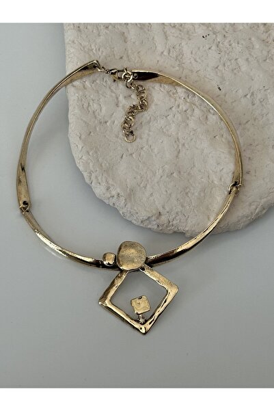 Ladies&Gentlemen Gold Geometrik Kolye | Kare Uçlu Minimal Choker / Boyunluk