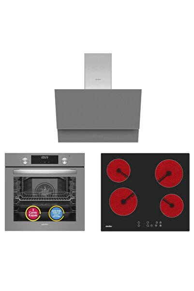Simfer 9 Fonksiyon QS Gri Dijital Turbo Elektrikli 3'lü Ankastre Set (Fırın +...