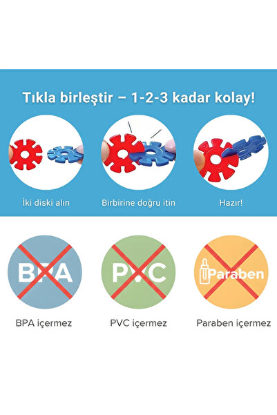 PlayZen Yaratıcı Yapı Çarkları – Tak Çıkar Eğitici Oyuncak | 5 Renk 300 Parça | 3+ Yaş