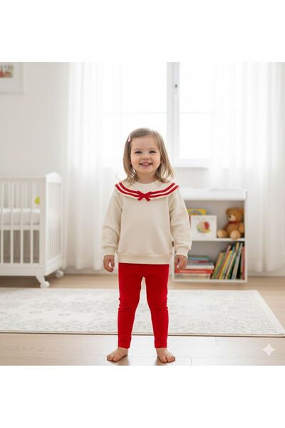 genybaby Baby Girl Stylish Collar Set – Bowknot Sweatshirt & Black Leggings 2...
