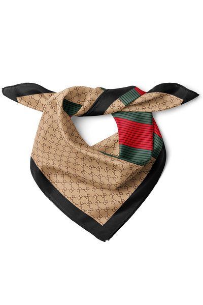 nehir eşarp Şerit Detaylı Lüks Desen Fular Bandana 50x50 Cm