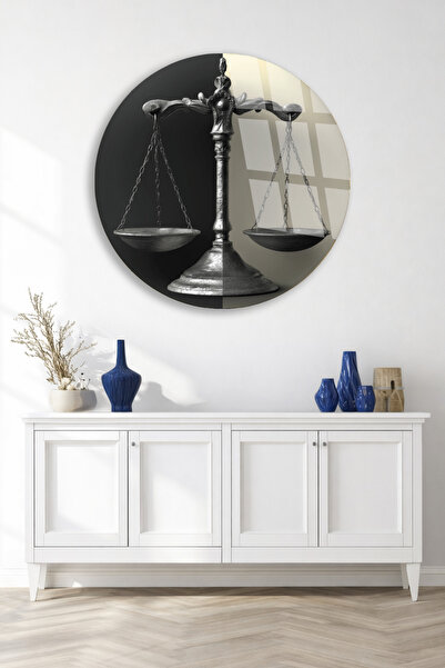 TAULART Adalet Terazisi Yuvarlak Cam Tablo – Hukuk Ofisi ve Modern Duvar Dekoru