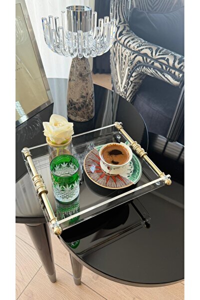 HİD DESIGN Halka Detay Kahve Sunum Pleksi Tepsi Matgold