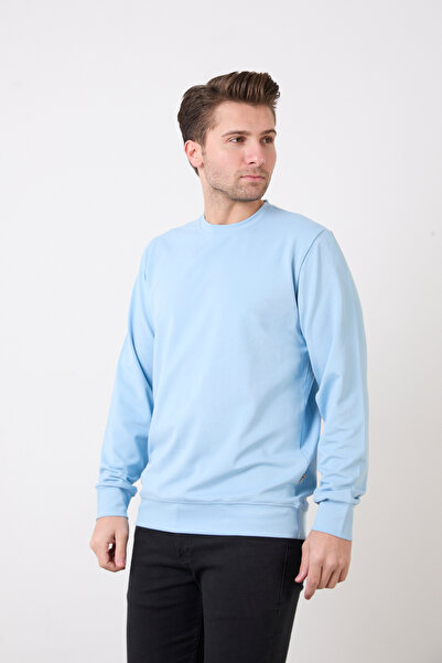 Erkek Bisiklet Yaka Düz Renk Basic Sweatshirt