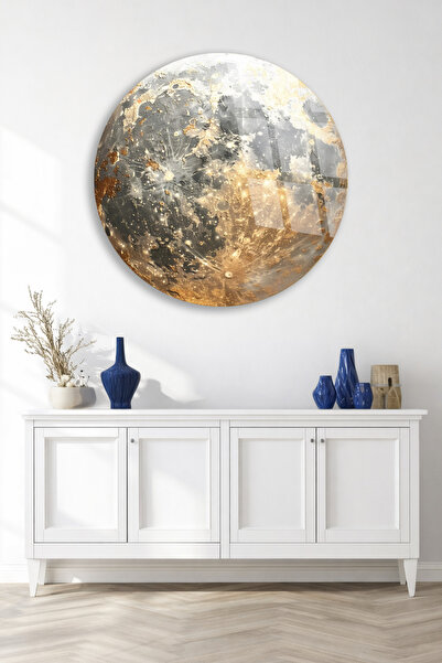 TAULART Pictură abstractă pe sticlă cu textura aurie – Artă de perete cu efec...