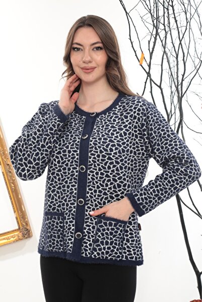GÖMLEK GALERİSİ Women's Angora Patterned Crew Neck Cardigan Standard Fit (38-50)