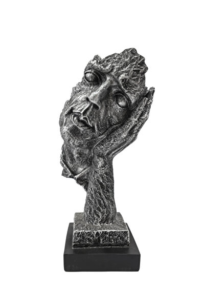 Generic تمثال المفكر المكون من 3 قطع، تمثال فني تجريدي فضي، مصنوع من الراتنج ...