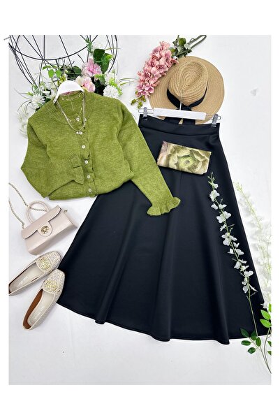 ÇALIŞKAN MODA Firfirli Knitwear Cardigan Flawed Skirt Double Set [Cardigan an...